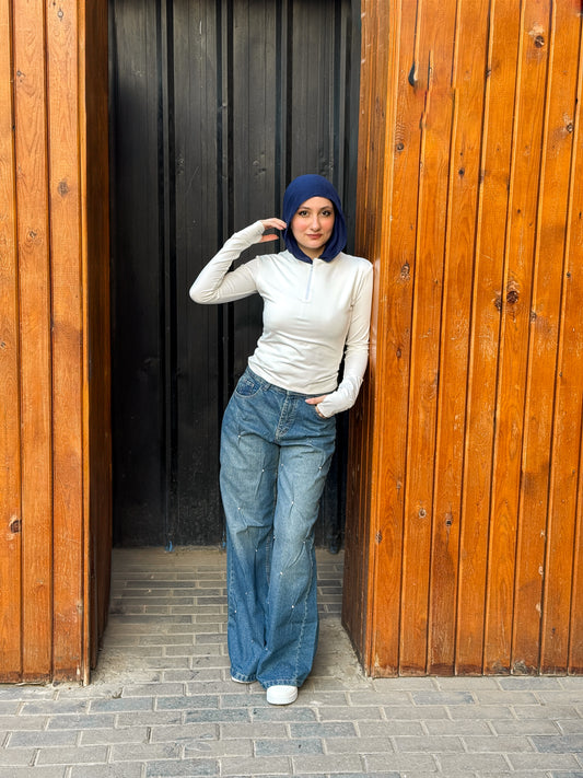 Rhinestones denim pants