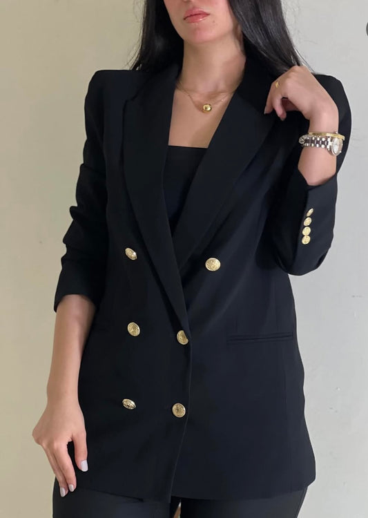 Zara Double Breasted Long Black Blazer