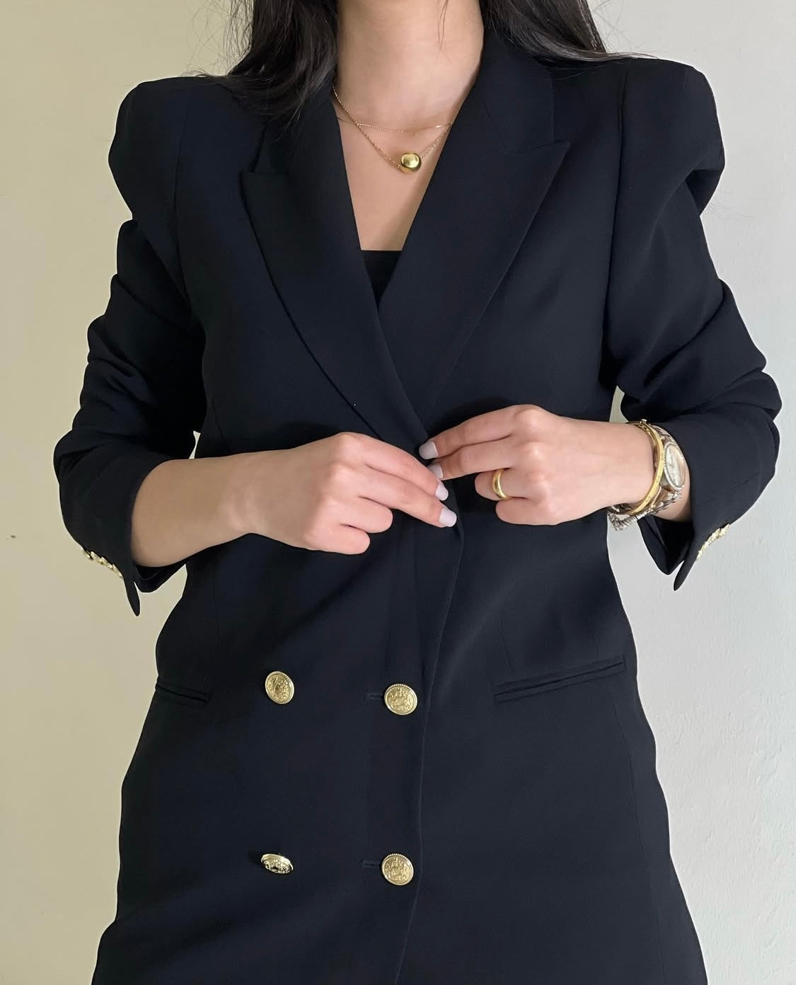 Zara Double Breasted Long Black Blazer