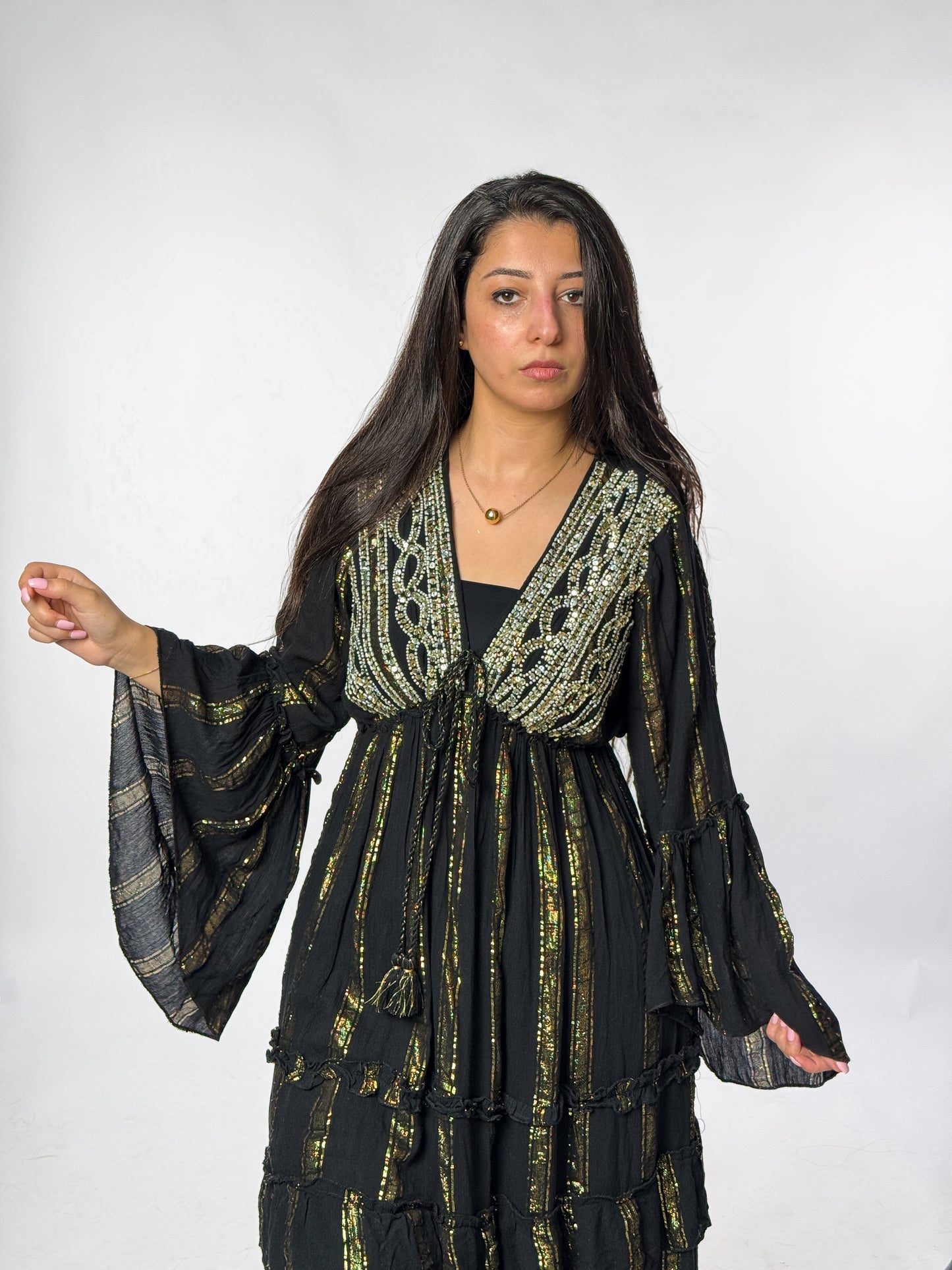 Golden Embellished Black Dress