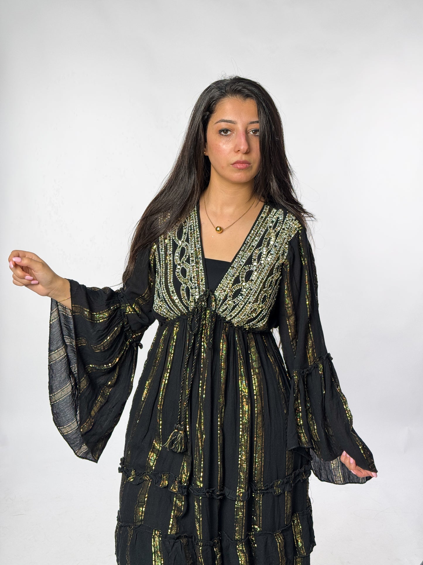 Golden Embellished Black Dress