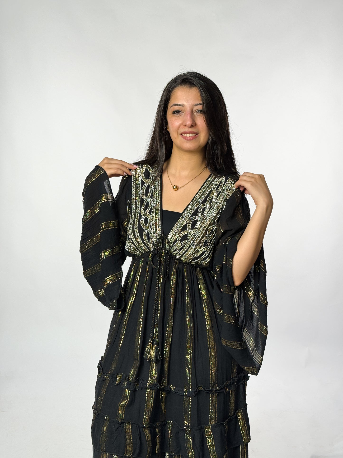 Golden Embellished Black Dress